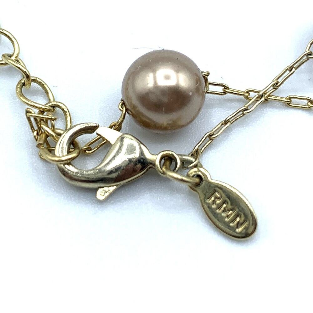 VTG RMN  Faux Pearl Necklace& earring set gold Tone 16"w/ 3" extension - Picture 4 of 7